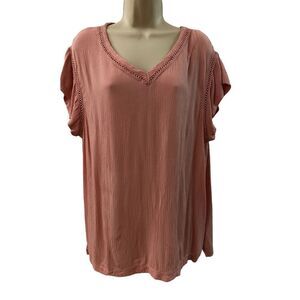 Buffalo David Bitton ~Womens Dusty Rose Vneck Blouse ~Gauze like fabric ~size XL